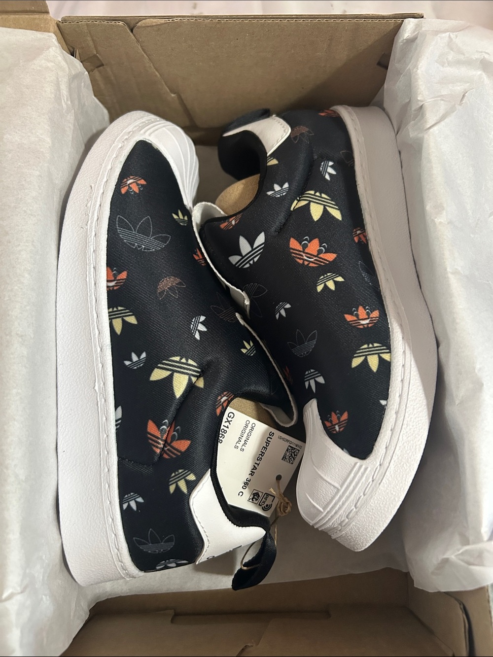 adidas Black Slip-On Sneakers with Multicolor Trefoil Motif